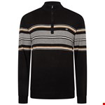 KAM 1/4 Zip Stripe Knit Pullover - black